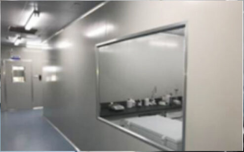 Cleanroom corridor with observation window