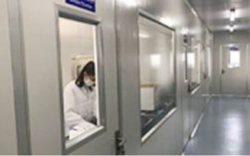 Cleanroom doors and windows along a corridor