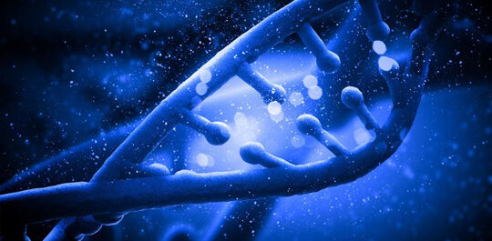 Deep blue DNA helix illustration