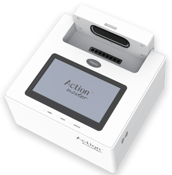 Genchek isothermal fluorescence analyzer, white benchtop unit with touchscreen and 8-well block